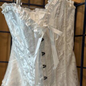 White Brocade Satin Corset Top Lace-Up Bustier – Size M